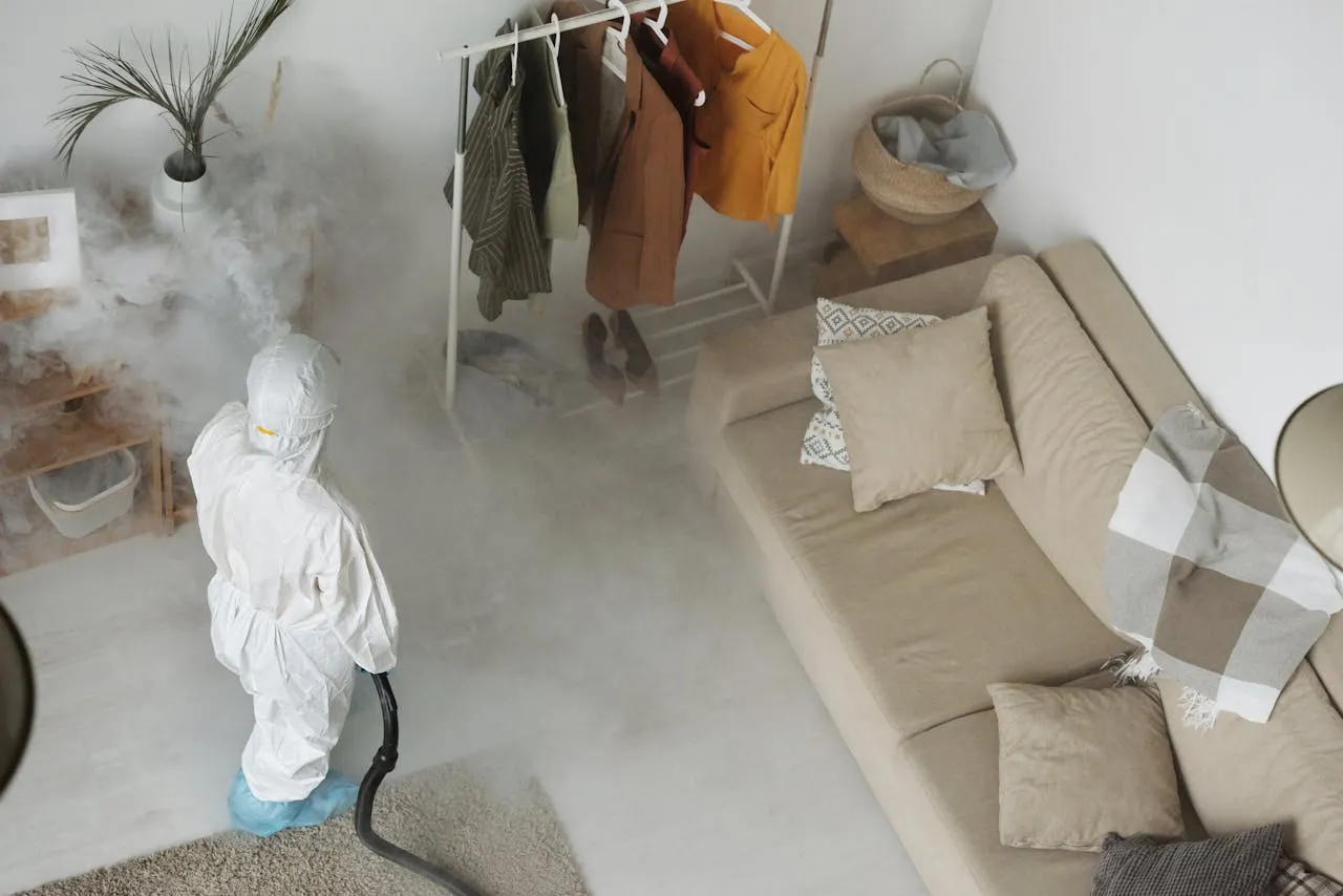 Indoor pest control fumigation in living room